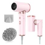 Dual Voltage Travel Hair Dryer, Foldable High-Speed Hairdryers Fast Drying, Portable Ionic Hairdryer for Women,1300W, 100-240V, Pink