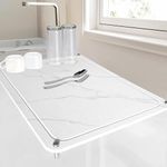 WASAY Large Stone Drying Mat Kitchen 22*16, Quick Drying Stone for Kitchen Counter with Non-Slip Stainless Steel Feet, Fast Absorbent Stone Drying Mat fits Various Dish Racks- White Marble