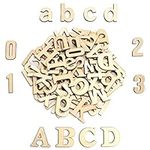 Handi Stitch 124 Pieces Unfinished Wooden Letters & Numbers - 52 Capital & 52 Lowercase (A-Z) Alphabet Letters - 20 (0-9) Numbers - DIY Wood Pieces for Learning, Decor & Crafts