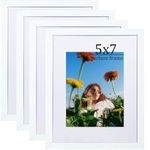 5x7 Picture Frame Set of 4, Picture Frames Collage Wall Decor,4x6 with Mat or 5x7 Without Mat, photo Frame Set for Wall Gallery Decor, Hanging or Tabletop Display, White