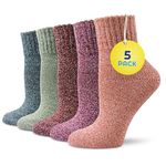 Sunny Socks 5 Pairs Bright Thermal Womens Wool Socks – Casual Heated Winter Warm Thick Boot Socks for Ladies | Cosy Comfy Knit Work Sock for Women | Comfortable Breathable Insulated for Cold Weather