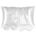 AUAUY 2 Pack Satin Silk Pillowcase, 50x75cm Silk Pillowcases for Hair and Skin, Similar to Silk, With 2PCS Satin Hair Scrunchies&Eye Mask, Slip Beauty Sleep Satin Pillowcase, Silk Pillow Case(White)