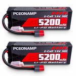 PCEONAMP 2S Lipo Battery 7.4V 50C 5200mAh with T Plug and XT60 Connector Rechargeable High Capacity RC Cars Battery Hard Case Fit for RC Car Trucks 1/8 1/10 High Speed RC Cars