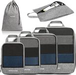 TravelLovers Compression Packing Cubes – 6 Pack Packing Cubes for Suitcases – Durable Nylon Suitcase Organiser Bags with Mesh Panel – Packing Cubes for Travel with Laundry & Shoe Bag (Grey)