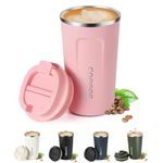 Senshuomy Stainless Steel Travel Mug, 510ml, Pink, Spill Proof, Insulated Coffee Cup for Keep Hot/Ice Coffee, Tea and Beer