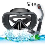 Snorkel Set Adult, Diving Mask and Snorkel with Earplugs and Nose Clip, Wide View & Anti-Fog Swimmming Goggles, Snorkeling Packages for Adult, Kids