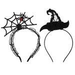 Grevosea 2 Pieces Halloween Headbands, Halloween Spider Ghost Pumpkin Hair Hoop Mini Witch Hat Hair Hoop Cosplay Devil Headband Cosplay Devil Headband for Happy Halloween Party Hair Accessories