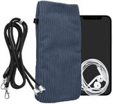 kwmobile Corduroy Phone Bag XL - 6.7/6.8" - 16.7 x 9.5 cm Cord Case Holder with Neck Strap for Mobile Phones - Vintage Blue
