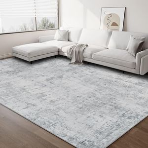 HOYAWU 9x12 Rugs for Living Room, Abstract Area Rug Non Slip, Soft Foldable Washable Rug, Low Pile Stain Resistant for Bedroom, Dining Room, Modern Fuzzy Rug, Little Grey