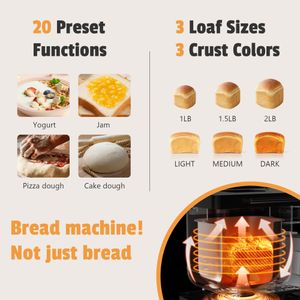 Karinear 2LB Bread Maker – 20 Functions, Stainless Steel, 3 Loaf Sizes, Timer