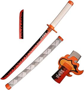 RGRGSH Wooden Cosplay Anime Swords, Rengoku Kyoujurou Samurai Sword, The Special Knife of fire Guard White with Pattern Katana 30 in