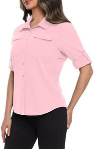Trailux Women's Sun Protection Shirts Long Sleeve Quick Dry Lightweight Breathable UPF50+ for Hiking Fishing Travel Camping Pink Medium