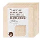 Basswood Sheets 12 Pack,12"x12"x1/8" Thin Unfinished Plywood Wood,for Laser Cutting,Drawing & Painting,Wood Engraving,Wood Burning,Scroll Saw Cutting