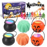 MeCids Halloween Bath Bombs for Kids 6 Pack Pumpkin Bath Bombs Pumpkin Bucket Witches Brew Cauldron Decor and Stretchy Skeleton Toy for Kids Halloween Party Favors Holiday Gifts