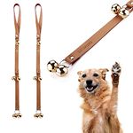 CATHYLIFE Leather Dog Doorbells for Door Knob/Potty Training/Go Outside, Length Adjustment Copper Dog Bell, Housetraining Hanging Bell, Brown Leather Golden Bells - 2 Pack