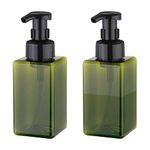 UUJOLY Foaming Soap Dispenser, 450ml (15oz) Refillable Pump Bottle Plastic for Liquid Soap, Shampoo, Body Wash (2 Pcs) (Green)