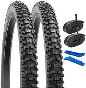 YUNSCM 2-PCS 26" Bike Tires 26x2.35/57-559 and 26" Heavy Duty Bike Tubes Schrader Valve Compatible with Mountain/Off Road Bike 26x2.30 26x2.35 26x2.40 Bicycle Tires and Tubes (Y-700)
