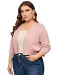 ShopWonder Women's Plus Size Bolero Shrug 3/4 Sleeve Chic Soft Open Front Cropped Lightweight Cardigan Sweater, Pink, 3X-Large