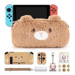 Carrying Case for NS Switch, innoAura 15 in 1 Switch Accessories with Switch Portable Case, Switch Protective Cover J-con Shell, Switch Screen Protector, Game Case & Switch Thumb Caps (Brown Bear)