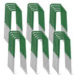 Garden Staples, 30 Pcs U Shaped Garden Stakes, Galvanized Pins for Lawn Securing Ground Fabric (Green)