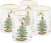 Spode Christmas Tree 14oz Double Old Fashioned Glasses, Set of 4 - Festive Holiday Drinkware with Rustic Christmas Design, Excellent for Whiskey at Holiday Gatherings and Cozy Celebrations