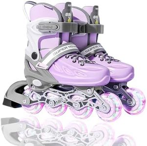 Kids Adjustable Hard Shell Inline Skates with Light up Wheels, Fun Roller Blades for Boys， Girls，Youth and Beginners (Purple, Medium (1-4Y))