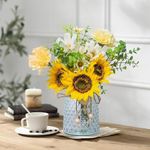 Artificial Flowers with Glass Vase Fake Flower Bouquet Faux Sunflower in Vases for Home Dcor Flowers Modern Home Decor Table Decorative Flower Vase for Dinner Office Bedroom, Yellow