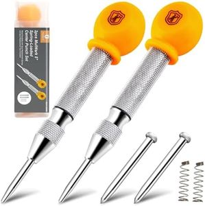 Mulwark 5'' Automatic Center Punch Set - Spring Loaded Center Punch for Metal, Wood, Plastic, Car Window Puncher Breaker Tool with Palm Cap, Replacement Tips and Springs Included, 2 Packs with Case