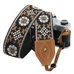 Padwa Lifestyle Camera Strap - 2" Wide Classic Vintage Crazy Horse Arts Cowhide Head Cotton Embroidered Universal Neck Shoulder & Crossbody Camera Straps for Photographers Gift and All DSLR Cameras