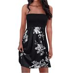 INESVER Womens Tube Top Summer Dress Sexy Sleeveless Swing Beach Dress Ruffle Pleated Sundress with Floral Print, 2-black, X-Large