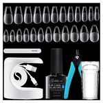 Gel Nail Extension Kit - Nail Tips and Glue Gel Kit for Acrylic Extension, 6 in 1 Gel Nail Glue, Nail Stamp, 240PCS Soft Almond & Coffin Full Cover Gel X Nail Tips,DIY Manicure with Portable UV Light