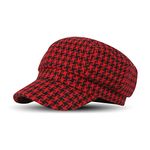 iSWEVEN French Beret Cap All Season Unisex Artist Newsboy Hats, Ascot Cotton British Style Adjustable Women's Caps, WBC8105B (Red-Black, Free Size)