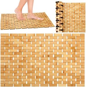 2 Pcs Bamboo Shower Mat Wood Bath Mat Bathroom Bamboo Rug Non Slip Waterproof Wooden Shower Mat with Nonskid Silicone Pads for Bathroom Floor Spa Bathtub Kitchen(24 x 16 inches)