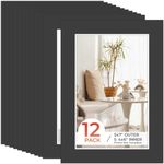 Frametory, 5x7 Black Pre-Cut Picture Mats for 4x6 Photos, Prints, Artworks - White Core Bevel Cut 3.5x5.5 Openings Acid Free Frame Mattes 1.4Mm Thickness - Pack of 12