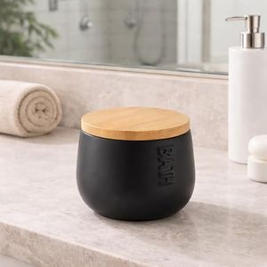 EVIDECO French Home Goods Bath D Dolomite Round Cotton Box Black-Bamboo Top