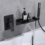 COXOVAY Wall Mounted Tub Filler Faucet with Hand Shower Single Handle Bathtub Faucet Set Bathroom Roman Tub Faucet with Handheld Sprayer, Matte Black