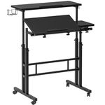 SogesGame 31.5" Mobile Stand Up Desk, Adjustable Standing with Wheels Home Office Workstation, Rolling Table Laptop Cart for Standing or Sitting with with Cup Holder and Hooks,Black