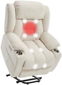 FLEXISPOT Power Lift Recliner Chair with Massage & Heat, Single Motor Lift Chair, Chenille Fabric Upholstery, USB/Type-C, Cup Holders, Side Pockets, Beige
