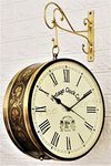 Vintage Clock Handcrafted Double Side Roman Number Brass Finish Metal Railway Station Analog Clock, 12 Inches