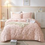 HighBuy Boho Floral Duvet Cover Queen Cotton Aesthetic Pink Comforter Cover Set Queen Bedding Set Girl Lightweight Soft Garden Style Bedding Zipper Closure Breathable Pattern Duvet Cover Set