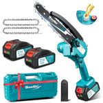 Mini Chainsaw 8 Inch, SeeSii Cordless Electric Chainsaw with 2X 4.0 Battery Auto-Oil System One-Handed Battery Chain Saw Electric Saw Pruning Chainsaw for Wood Cutting Garden Trimming Branch, CH820+