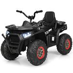 GYMAX Kids Ride on Quad Bike, 12V Children Electric ATV with LED Light, Music, 2 Speeds, USB/MP3/TF, Safety Belt & Spring Suspension, Battery Powered Toy Car for 3 Years Old + Boys Girls (Black)