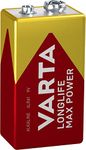 VARTA Longlife Max Power 9V Block 6LR61 Alkaline E-Block Battery (1-pack) - Made in Germany - ideal for fire alarms, smoke detectors, tuners