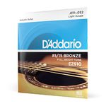 D'Addario Guitar Strings - Acoustic Guitar Strings - 85/15 Bronze - For 6 String Guitar - Full, Bright Tone - EZ910 - Light, 11-52