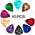 Aruiteng Guitar Picks,40 Pcs Guitar Plectrums Celluloid Pick Guitar/Electric Guitar/Bass/Ukulele including 0.46mm 0.71mm 0.96mm (Colorful Celluloid Guitar Picks)