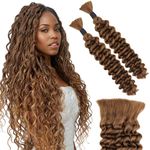 Human Braiding Hair Deep Wave Human Braiding Hair for Boho Braids, 100g 2 Bundles/Pack 20 Inch #30 Auburn, Human Hair Braiding Hair No Weft Bulk Human Hair for Braiding Human Boho Braiding Hair