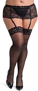 Lovehoney Lingerie Sheer Black Thigh High Stockings for Women - Stretchy Nylon with Floral Lace Tops - One Size: 4-12