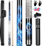 Kmise 58'' 20oz Pool Cue with Telescopic Fiber Extension Cue, Canadian Maple Handmade Professional Billiard Pool Cue Set with Leather Pool Cue Case, Pool Chalk and Gloves.(Blue Flame)