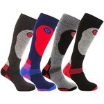 HiFEN® 4 Pairs Mens High Performance Ski Socks Multicoloured Knee High Snowboard Socks, Long Hose Thermal Socks UK 6-11