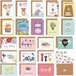 20PCS Happy Birthday Cards Assortment, 7.5 * 10CM Blank Cards With Envelopes and Stickers, Unique Happy Birthday Greeting Cards for Family, Kids, Friends and Office